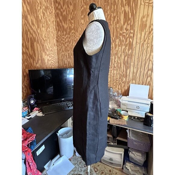 Talbots Black Irish LINEN Dress size 10 PETITE NWT Sleeveless A Line Corporate - Picture 4 of 11